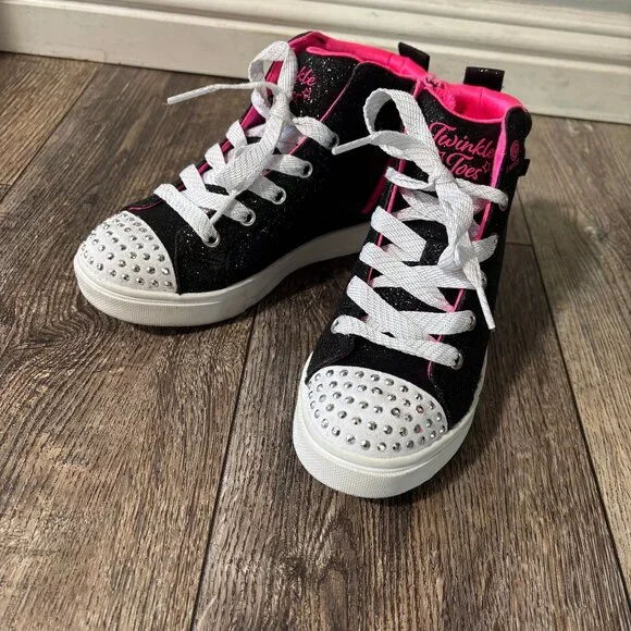 Black and Pink Skechers Twinkle Toes High Top Sneakers, Girls Size 1 - Picture 7 of 7